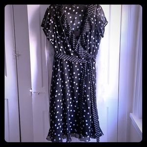 Polka dot faux wrap dress